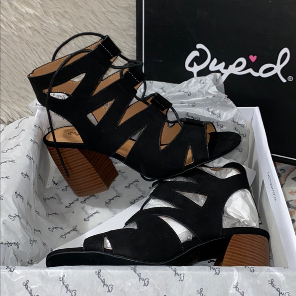Black Suede Heeled Sandals